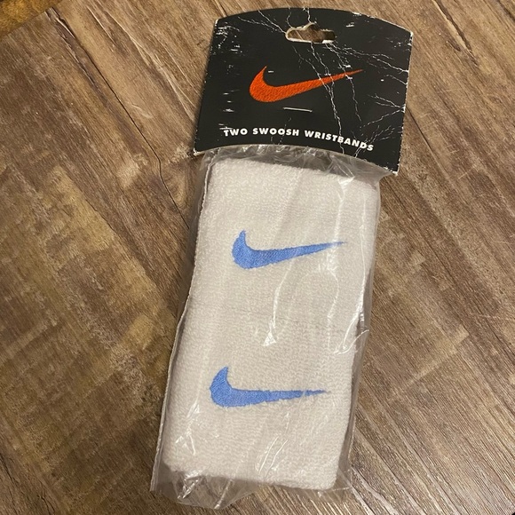 Vintage New Nike Swoosh Terry Wristbands Old Stock Package White Blue Pair Sweat - Picture 1 of 5